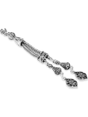 Tesbihname Altıgen Anadolu Motifi Temalı Foxtail Zincirli Çift Kamçılı Kararmaz Metal Püskül