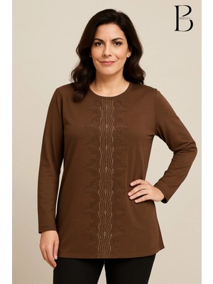 BURSPA Rahat Kesim Önü Su Yolu Taş Işlemeli Anne Kadın Penye Bluz