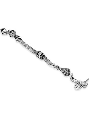 Tesbihname Tuğra Temalı Foxtail Zincirli Tek Kamçılı Kararmaz Metal Püskül