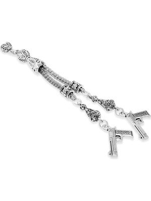 Tesbihname Tabanca Temalı Foxtail Zincirli Çift Kamçılı Kararmaz Metal Püskül