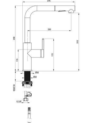 Deante Momi BKM_F73M Çekme Spiralli Mutfak Bataryası Fırçalanmış Çelik | Sessiz kullanım, Çift Jet, Su Tasarrufu