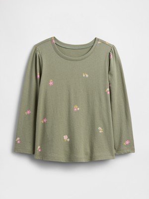 Gap Kız Bebek Haki Puff Sleeve Bisiklet Yaka T-Shirt