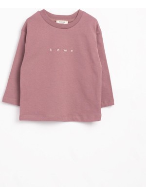 "home" Baskılı Uzun Kollu Tişört – Gül Kurusu