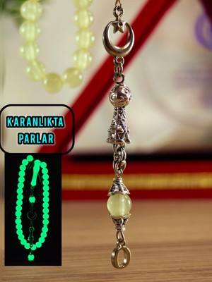 Takıda Gümüş Kedi Gözü Kişiye Özel Harfli Hediyelik Tesbih  Gece Karanlıkta Parlar 8 mm Küre Tesbih