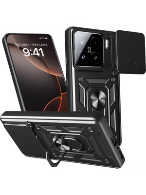 Teleplus Xiaomi Mi 15 Kılıf Magnetik Standlı Kamera Korumalı Slide Sürgülü Cover Kapak