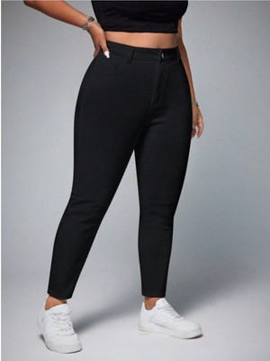 Noxter Kadın Büyük Beden Siyah Denim Pantolon 5 Cep Yüksek Bel Dar Paça Kesim