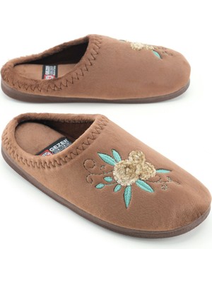 Gezer Kadın Kışlık Pu Rahat Taban Nakışlı Tasarım Ev Bahçe Terlik