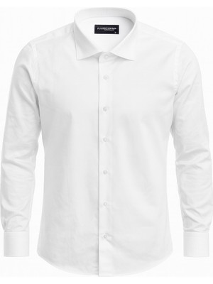 Plus Scorpion Erkek Klasik Slim Fit Gömlek – Nefes Alan Kumaş, Şık Ofis Gömleği, Beyaz/siyah