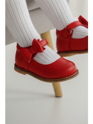 cevoclub kids Hakiki Deri  Cırtlı Ortopedik Ilkadım Ayakkabı Kırmızı CV-340