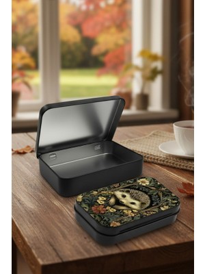 Kirpi Desenli Mat Siyah Metal Çok Amaçlı Saklama Kutusu - Cep Boy Takı, Para ve Kulaklık Kutusu