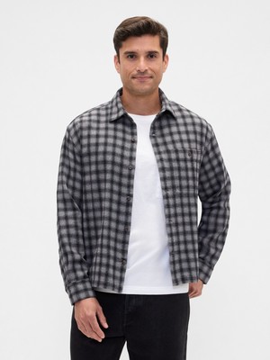 Gap Erkek Gri Boxy Fit Flannel Gömlek