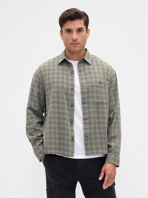 Gap Erkek Yeşil Boxy Fit Flannel Gömlek