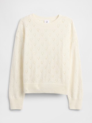 Gap Kız Bebek Kırık Beyaz Cashsoft Pointelle Bisiklet Yaka Kazak