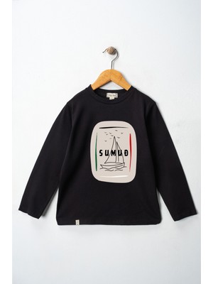 Dekim Moda Erkek Çocuk Uzun Kollu Bisiklet Yaka "sumud" Baskılı Tişört Mevsimlik Pamuklu