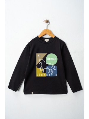 Dekim Moda Erkek Çocuk Uzun Kollu Bisiklet Yaka "at Binmek Sünnettir" Baskılı Tişört Mevsimlik Pamuklu