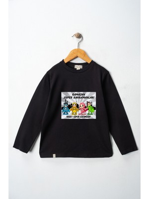 Dekim Moda Erkek Çocuk Uzun Kollu Bisiklet Yaka "ramazan Süper Kahramanları" Baskılı Tişört Mevsimlik Pamuklu
