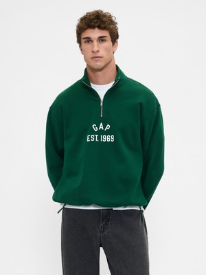 Gap Erkek Yeşil Vintagesoft Oversized Gap Logo Yarım Fermuarlı Sweatshirt