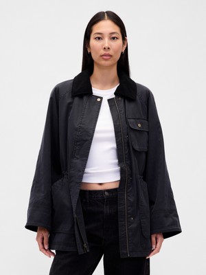 Gap Kadın Siyah Waxed Barn Ceket