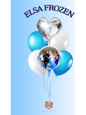 Zayna's Karlar Ülkesi Elsa Temalı Frozen Karakterli Folyo Balon Seti Kalpli