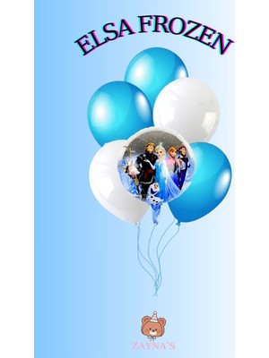 Zayna's Elsa Frozen Temalı Karlar Ülkesi Karakterli Folyo Balon Seti Yuvarlak