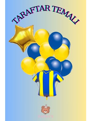 Zayna's Taraftar Temalı Forma Folyo Balon Seti Sarı Lacivert Renk Yıldızlı