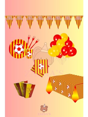 Zayna's Sarı Kırmızı Taraftar Parti Seti - Çocuklara Özel Taraftar Temalı Doğum Günü Konsepti 24 Kişilik