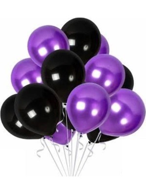 Zayna's 30 Adet Balon Set 15 Mor 15 Siyah Balon