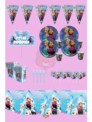 Zayna's Frozen Elsa Temalı Kız Çocuk 16 Kişilik Set Doğum Günü Parti Malzemeleri