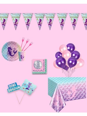 Zayna's Deniz Kızı Doğum Günü Parti Seti | 1-5 Yaş Arası | Deniz Kızı Temalı Kız Çocuk Masa Süsleri 8 Li