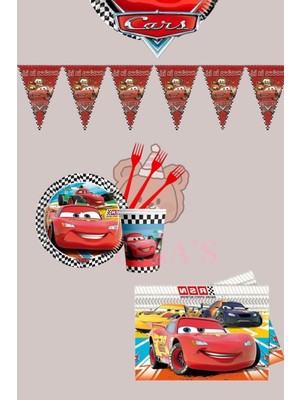 Zayna's Cars Arabalar Temalı Şimşek Mgueen 24 Kişilik Ekonomik Set Doğum Günü Parti Malzemeleri