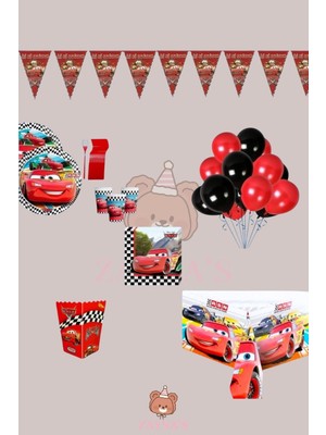 Zayna's Cars Arabalar Temalı Doğum Günü Parti Seti - Erkek Çocuklara Özel Süsleme Malzemeleri 8 Kişilik