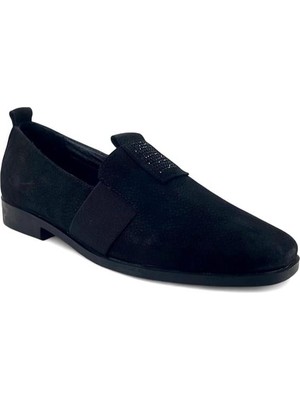 Mammamia 710 Hakiki Deri Günlük Kadın Ayakkabı-Siyah Nubuk