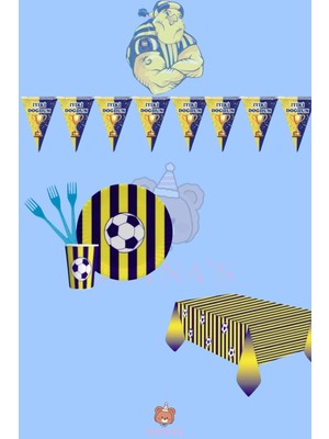 Zayna's Taraftar Temalı Seti 32 Kişilik Sarı Lacivert Ekonomik Doğum Günü Parti Malzemeleri Seti