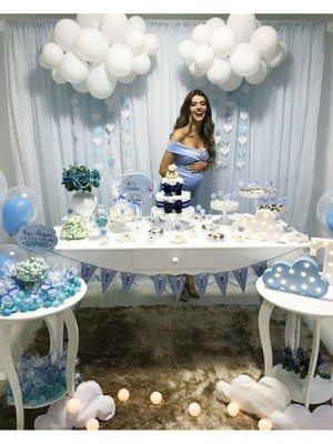 Zayna's Beyaz Balon 50 Adet Cinsiyet Partisi Baby Shower Konsept Doğum Günü