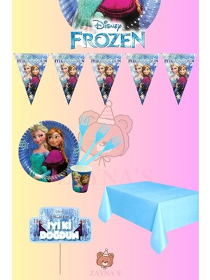 Zayna's Frozen Elsa 32 Kişilik Doğum Günü Seti Ekomini - Doğum Günü Parti Malzemeleri Karlar Ülkesi