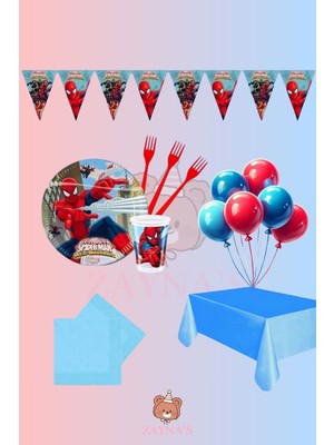 Zayna's Örümcek Adam 16 Kişilik Set Doğum Günü Parti Malzemeleri Tabak Bardak Balon Peçete