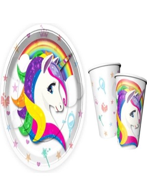 Zayna's Unicorn Temalı Kağıt Tabak ve Bardak Parti Seti 8 Kişilik