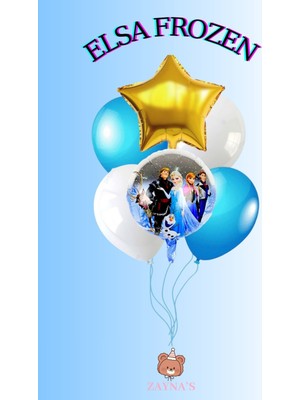 Zayna's Karlar Ülkesi Elsa Frozen Temalı Karakteri Folyo Balon Seti Yıldızlı