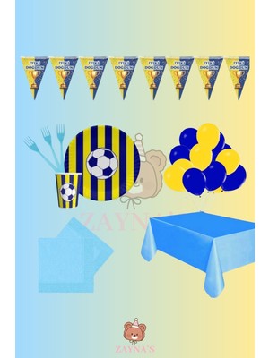 Zayna's Taraftar Temalı Sarı Lacivert 32 Kişilik Sarı Lacivert Set Doğum Günü Parti Malzemeleri