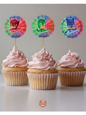 Zayna's Pijamaskeliler Baskılı 16 Adet Parti Cupcake Sunum Kürdanı