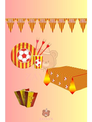 Zayna's Sarı Kırmızı Doğum Günü Parti Seti - Çocuklara Özel Taraftar Temalı Doğum Günü Konsepti 24 Kişilik