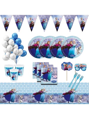 Zayna's Karlar Ülkesi Elsa 16 Kişilik Mavi Doğum Günü Parti Malzemeleri Seti