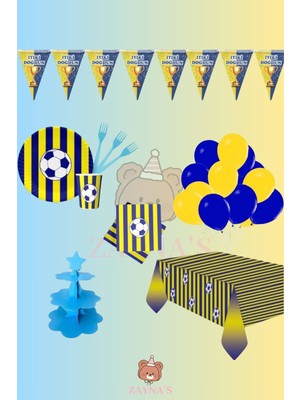 Zayna's Taraftar Sarı Lacivert Taraftar 16 Kişilik Doğum Günü Parti Seti -Sarı Lacivert Konseptli Kek Standı