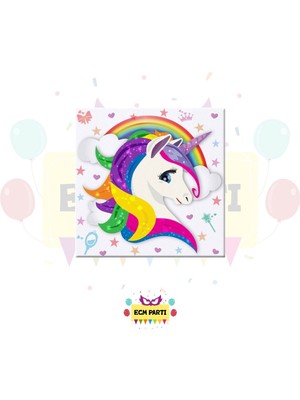 Zayna's Unicorn Temalı Baskılı 20 Adet Peçete - Doğum Günü Parti Seti Malzemeleri