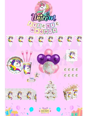 Zayna's Unicorn Temalı 24 Kişilik Maxi Doğum Günü Parti Seti