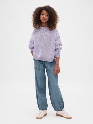 Gap Kız Çocuk Mavi High Rise Denim Baggy Jogger Pantolon
