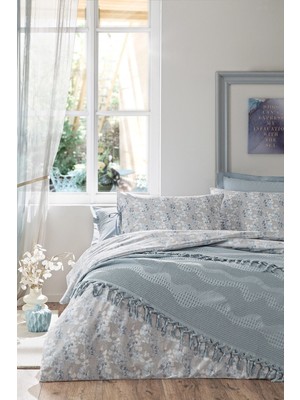 Özdilek Leaves Çift Kişilik Pikeli Nevresim Takımı Mavi