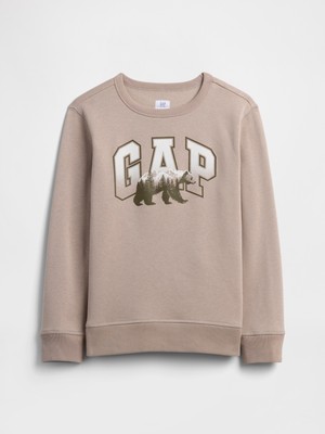 Gap Erkek Çocuk Ekru Bisiklet Yaka Grafik Sweatshirt