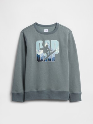 Gap Erkek Çocuk Gri Bisiklet Yaka Grafik Sweatshirt
