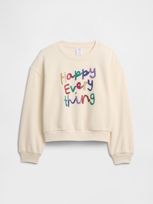 Gap Kız Çocuk Kırık Beyaz Oversized Gap Grafik Baskılı Sweatshirt